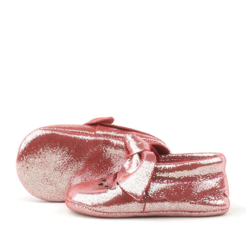 حذاء كوكو للأطفال مصنوع من الجلد الطبيعي ومرن مع فيونكة حمراء - 5