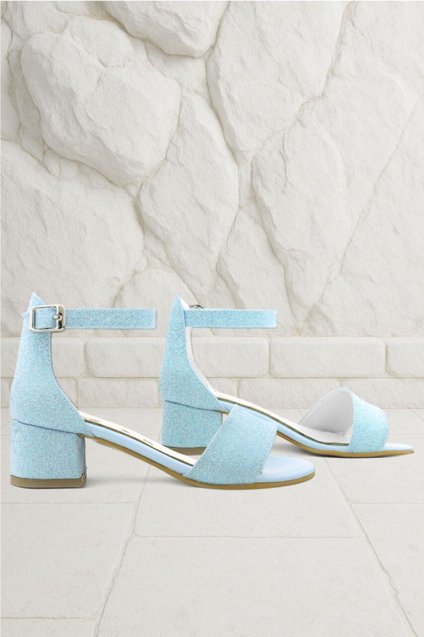 حذاء ليلو أزرق لامع بحزام واحد للبنات بكعب عالٍ للسهرات - 1