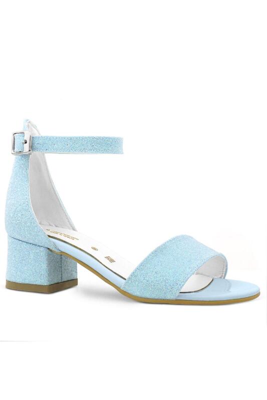 حذاء ليلو أزرق لامع بحزام واحد للبنات بكعب عالٍ للسهرات - 2