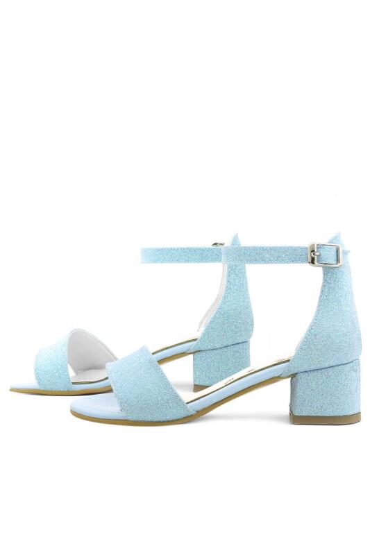 حذاء ليلو أزرق لامع بحزام واحد للبنات بكعب عالٍ للسهرات - 6