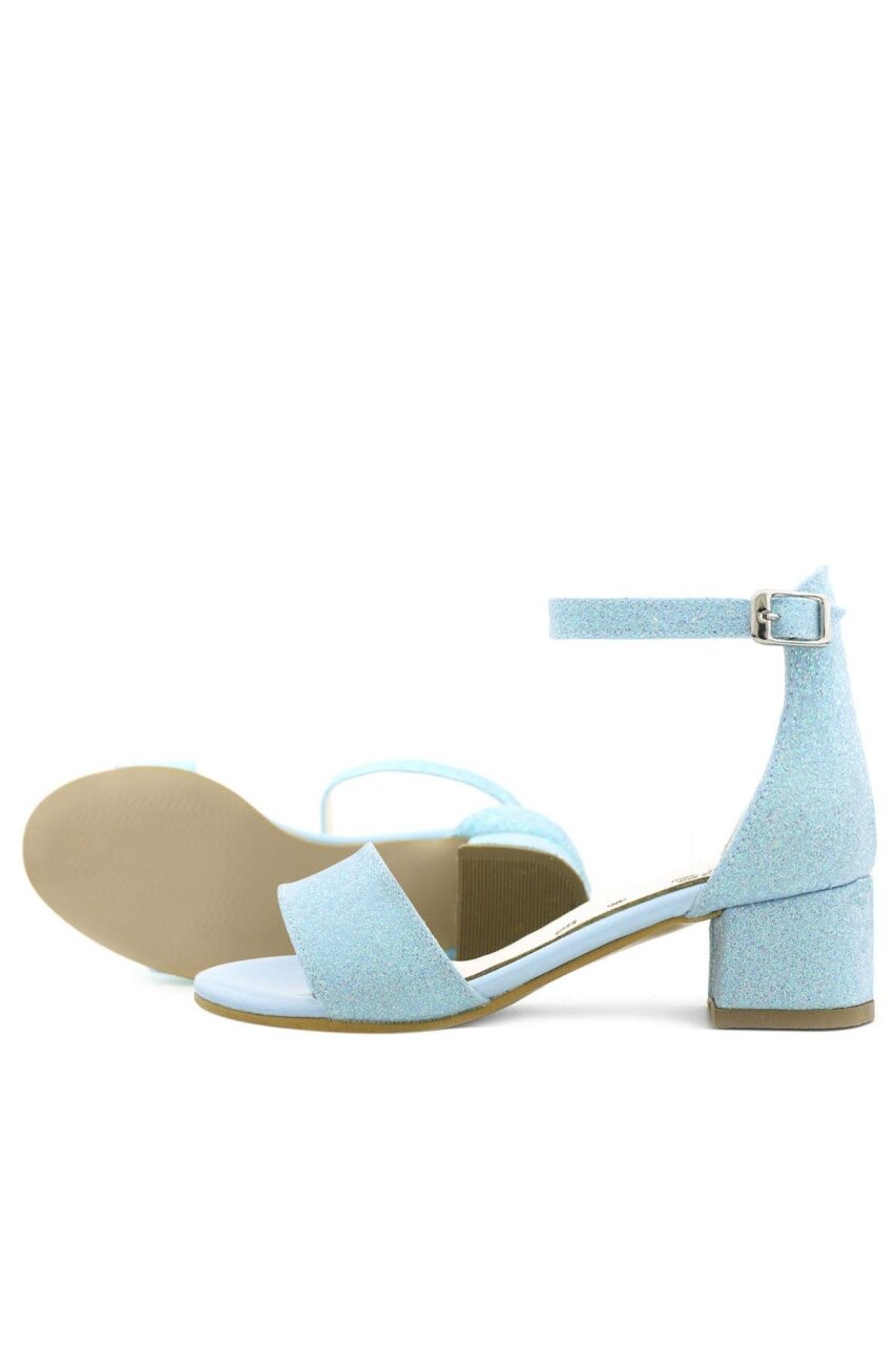 حذاء ليلو أزرق لامع بحزام واحد للبنات بكعب عالٍ للسهرات - 7