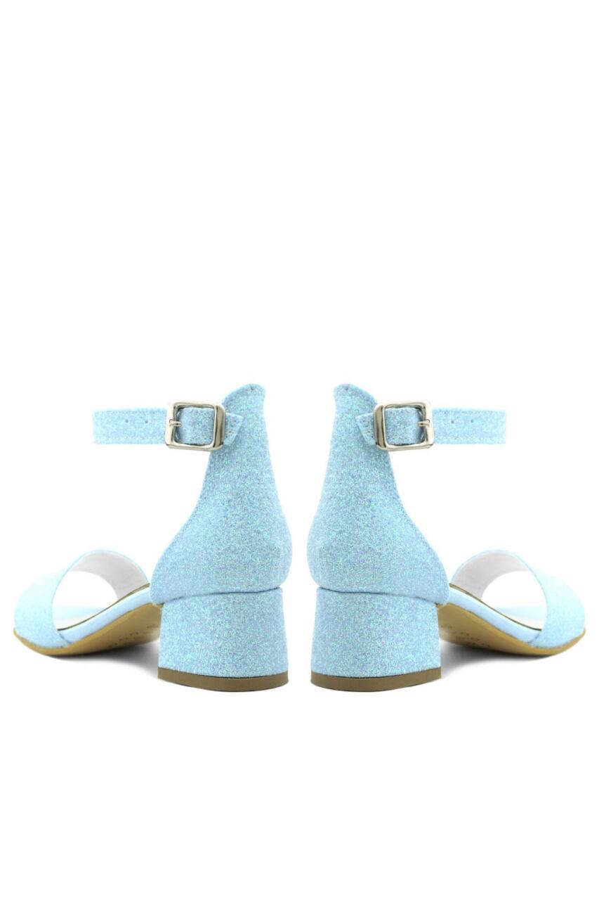 حذاء ليلو أزرق لامع بحزام واحد للبنات بكعب عالٍ للسهرات - 9