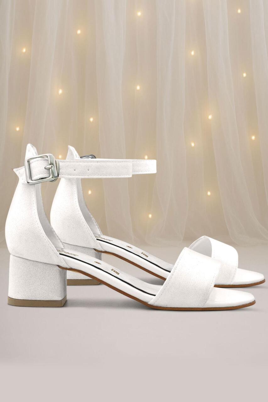 حذاء ليلو أبيض لامع بحزام واحد للبنات بكعب عالٍ للسهرات - 1