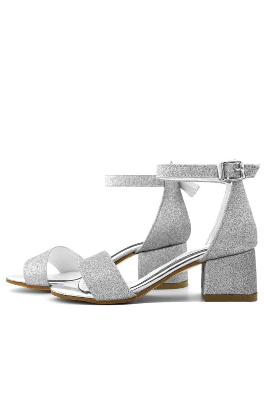 حذاء سهرة للبنات من ليلو برّاق فضي اللون بكعب عالٍ وحزام واحد - 5