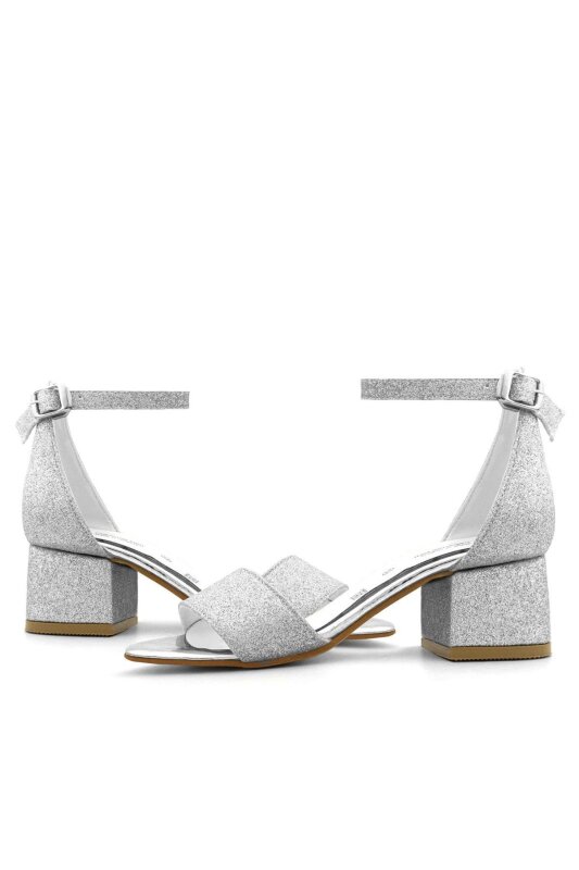 حذاء سهرة للبنات من ليلو برّاق فضي اللون بكعب عالٍ وحزام واحد - 7