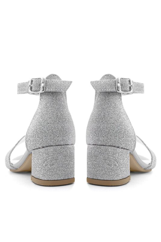 حذاء سهرة للبنات من ليلو برّاق فضي اللون بكعب عالٍ وحزام واحد - 8