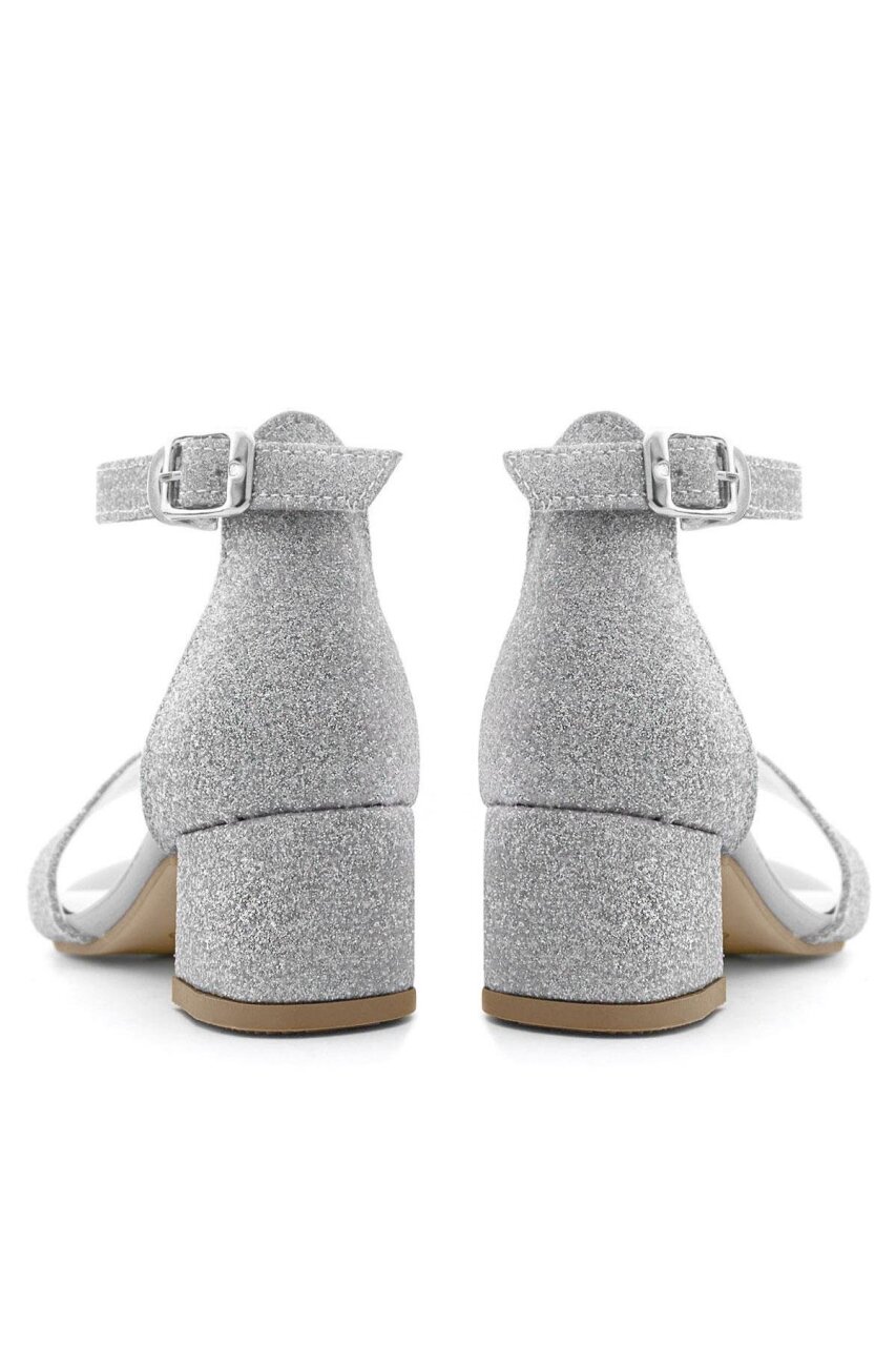 حذاء سهرة للبنات من ليلو برّاق فضي اللون بكعب عالٍ وحزام واحد - 8