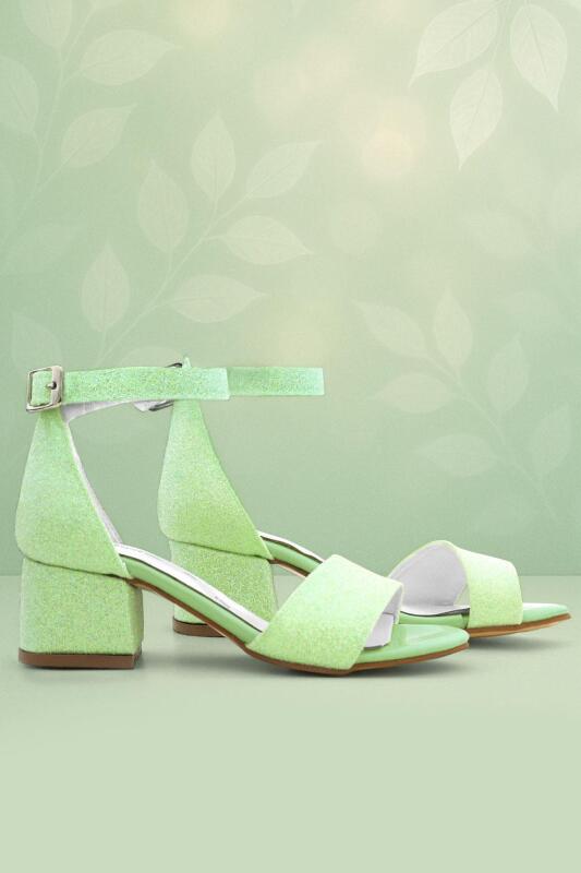 حذاء ليلو الأخضر اللامع ذو الحزام الواحد للبنات بكعب عالٍ في المساء - hapshoe kids