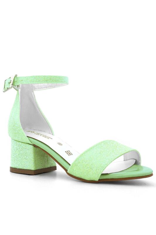 حذاء ليلو الأخضر اللامع ذو الحزام الواحد للبنات بكعب عالٍ في المساء - 2