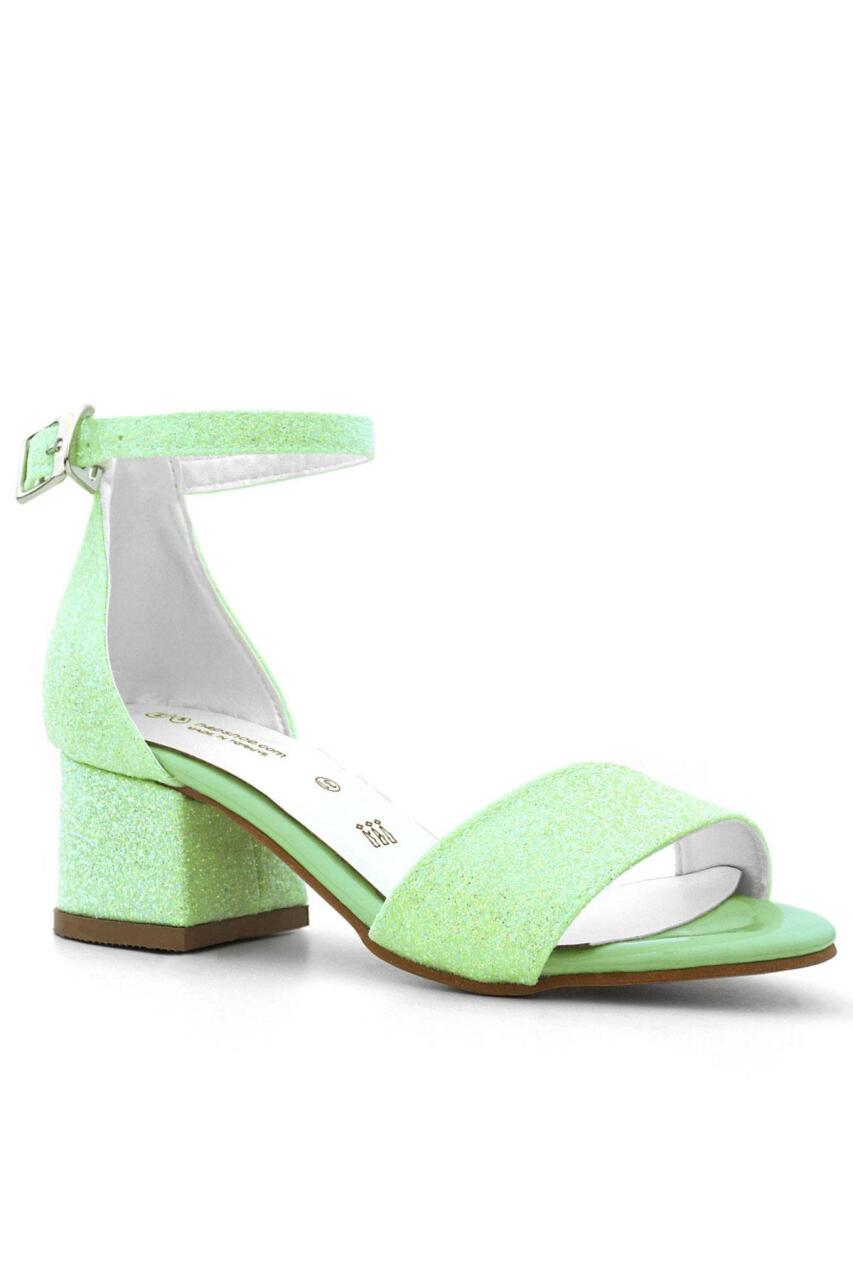 حذاء ليلو الأخضر اللامع ذو الحزام الواحد للبنات بكعب عالٍ في المساء - 2