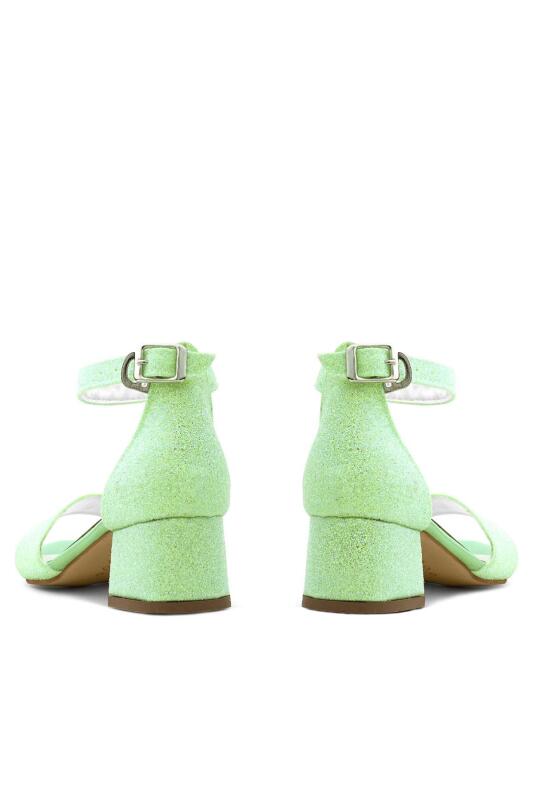 حذاء ليلو الأخضر اللامع ذو الحزام الواحد للبنات بكعب عالٍ في المساء - 6