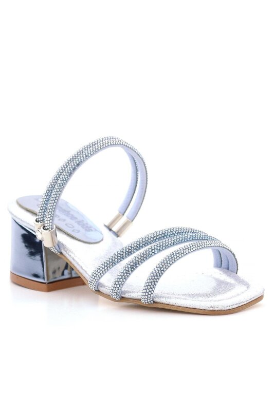 نعال جودي بلو سيلفر ستونيد للبنات بكعب عالٍ - 2