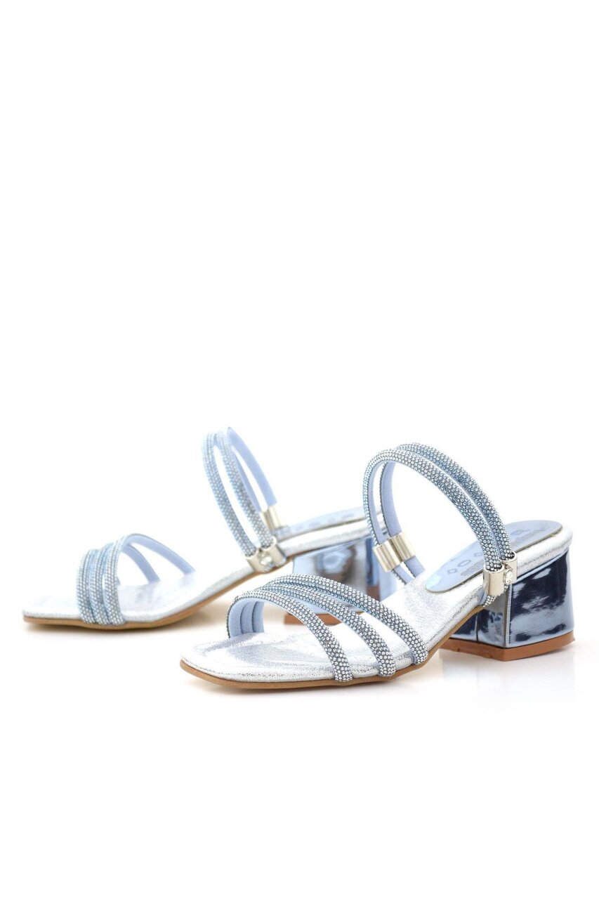 نعال جودي بلو سيلفر ستونيد للبنات بكعب عالٍ - 6