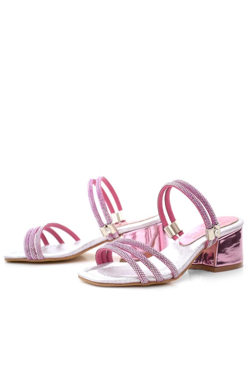 نعال جودي بينك سيلفر ستونيد للبنات بكعب عالٍ - 5