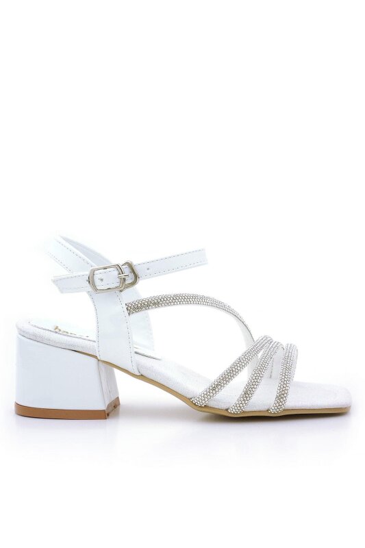 حذاء موانا وايت ستون للبنات بكعب عالٍ وتفاصيل أحجار السهرة - hapshoe kids