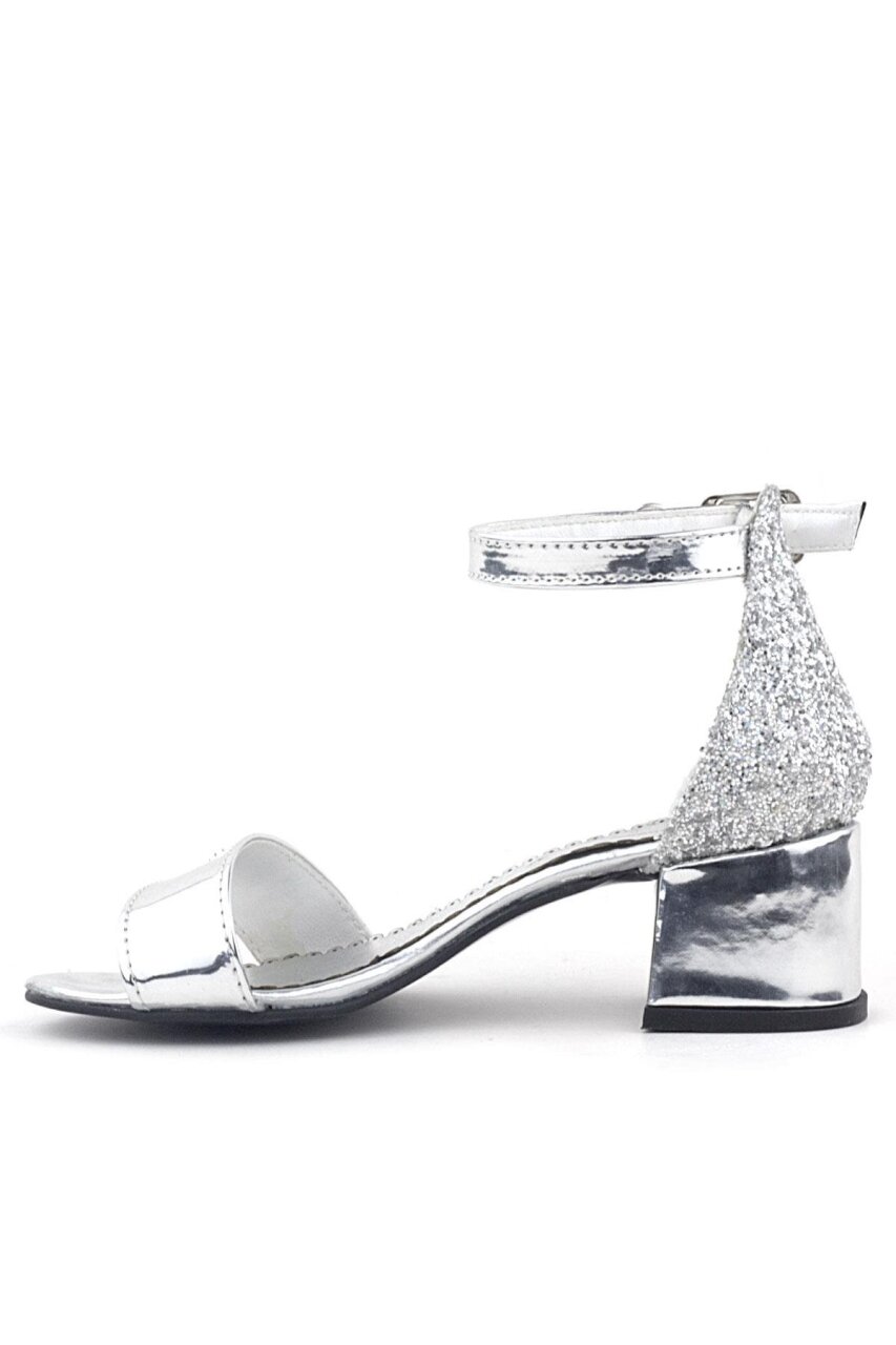 حذاء سهرة لامع بكعب عالٍ ومرصع بالأحجار للفتيات من إلسا باللون الفضي العاكس - 3