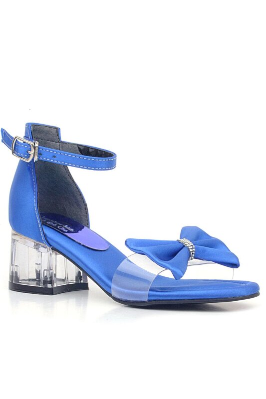 حذاء جيسي ساكس للبنات بكعب عالٍ مزين بشريط ساتان أزرق - hapshoe kids