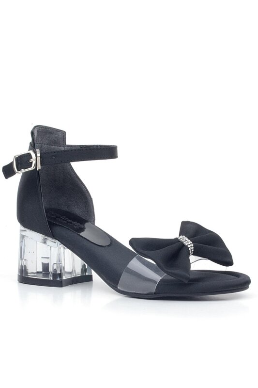 حذاء جيسي بكعب عالٍ مزين بشريط ساتان أسود للبنات - hapshoe kids