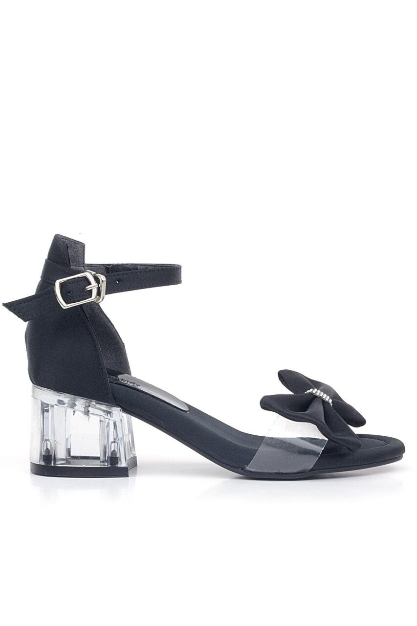 حذاء جيسي بكعب عالٍ مزين بشريط ساتان أسود للبنات - 2