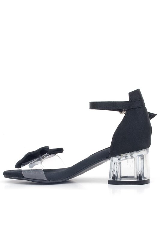 حذاء جيسي بكعب عالٍ مزين بشريط ساتان أسود للبنات - 3