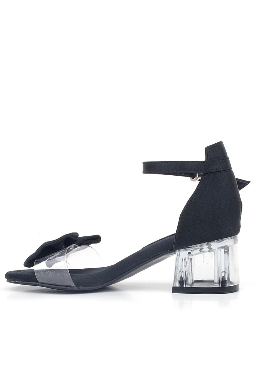 حذاء جيسي بكعب عالٍ مزين بشريط ساتان أسود للبنات - 3