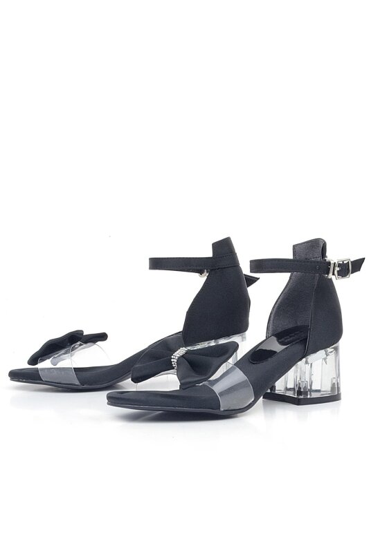 حذاء جيسي بكعب عالٍ مزين بشريط ساتان أسود للبنات - 4