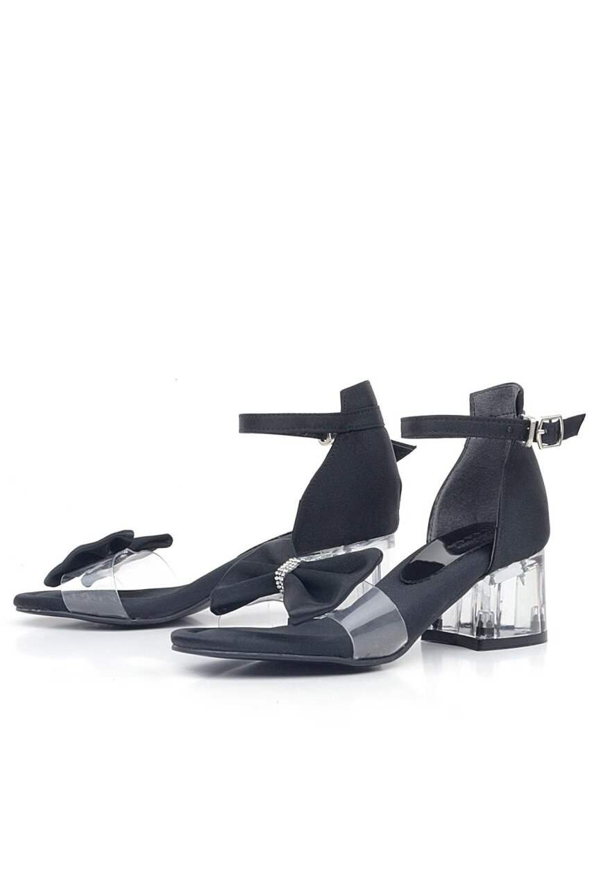 حذاء جيسي بكعب عالٍ مزين بشريط ساتان أسود للبنات - 4