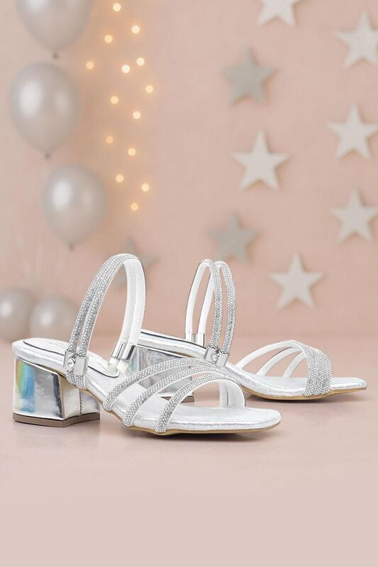 نعال جودي سيلفر ستون للبنات بكعب عالٍ - 1