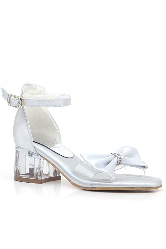 حذاء جيسي سيلفر ساتان ريبون للبنات بكعب عالٍ - hapshoe kids