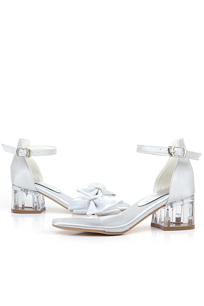 حذاء جيسي سيلفر ساتان ريبون للبنات بكعب عالٍ - 7