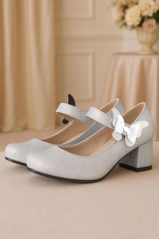 حذاء وينكس سيلفر سباركلينج باترفلاي للبنات بكعب عالٍ - hapshoe kids