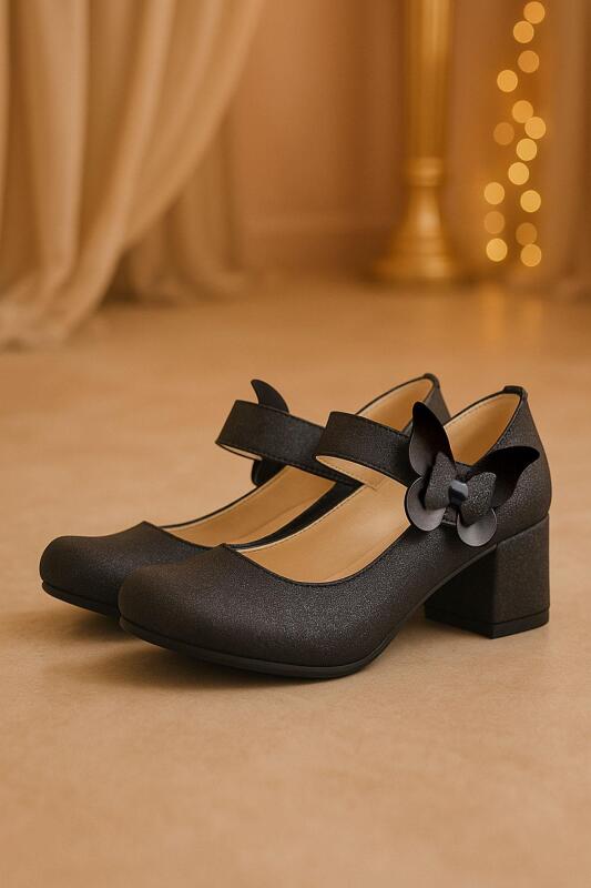 حذاء وينكس بلاك سباركلي باترفلاي للبنات بكعب عالٍ - hapshoe kids