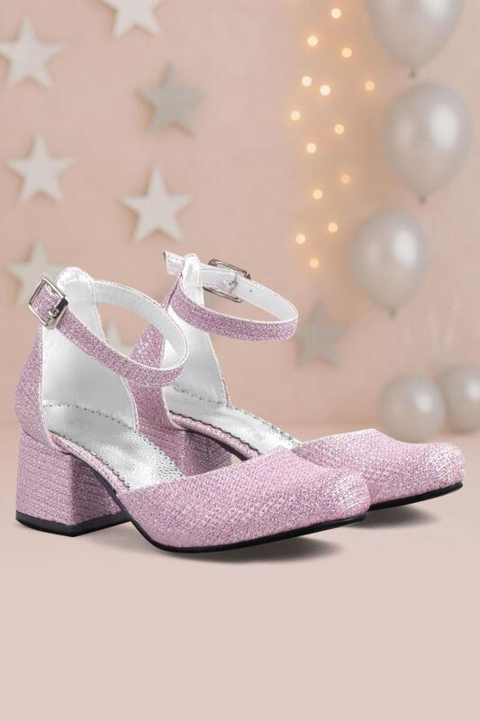 حذاء ميريدا الوردي اللامع ذو الكعب العالي للبنات - hapshoe kids