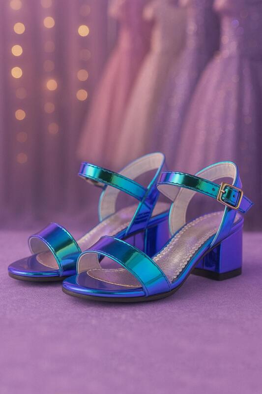 حذاء سهرة بناتي بكعب سميك بتصميم هولوغرام بنفسجي-أخضر - hapshoe kids