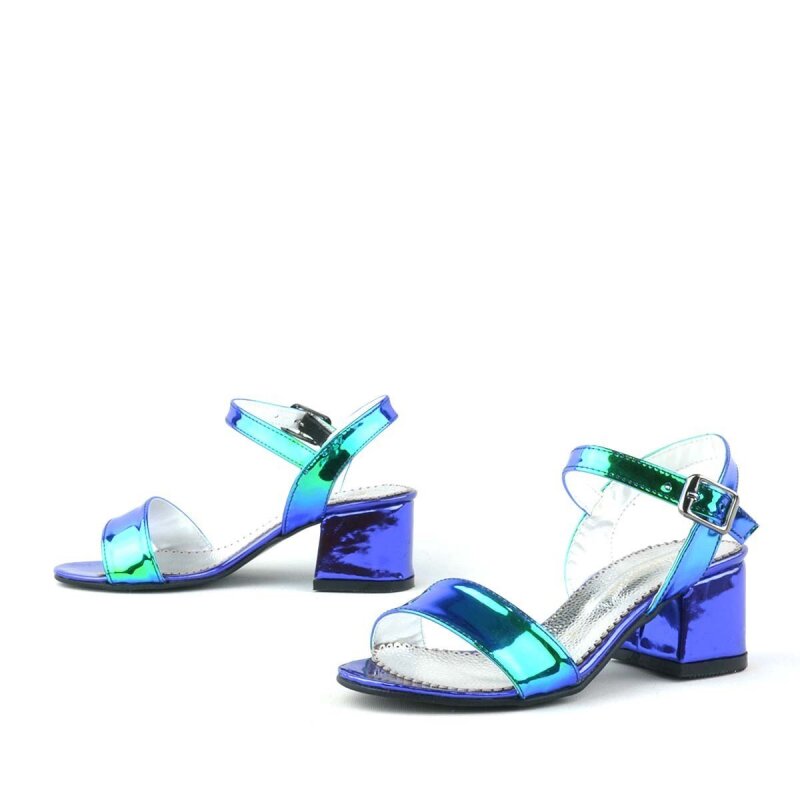 حذاء سهرة بناتي بكعب سميك بتصميم هولوغرام بنفسجي-أخضر - 6