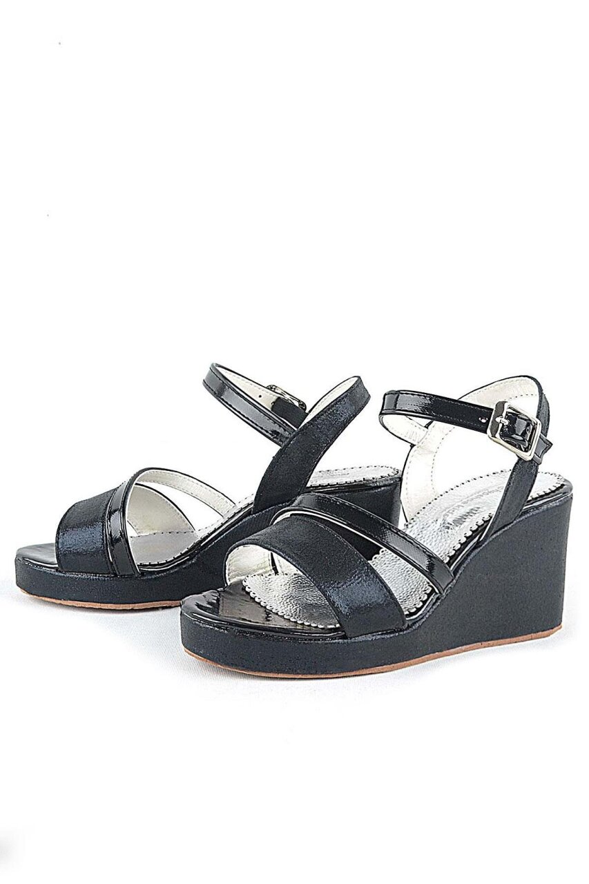 حذاء أورورا الأسود بكعب إسفيني للفتيات - 4