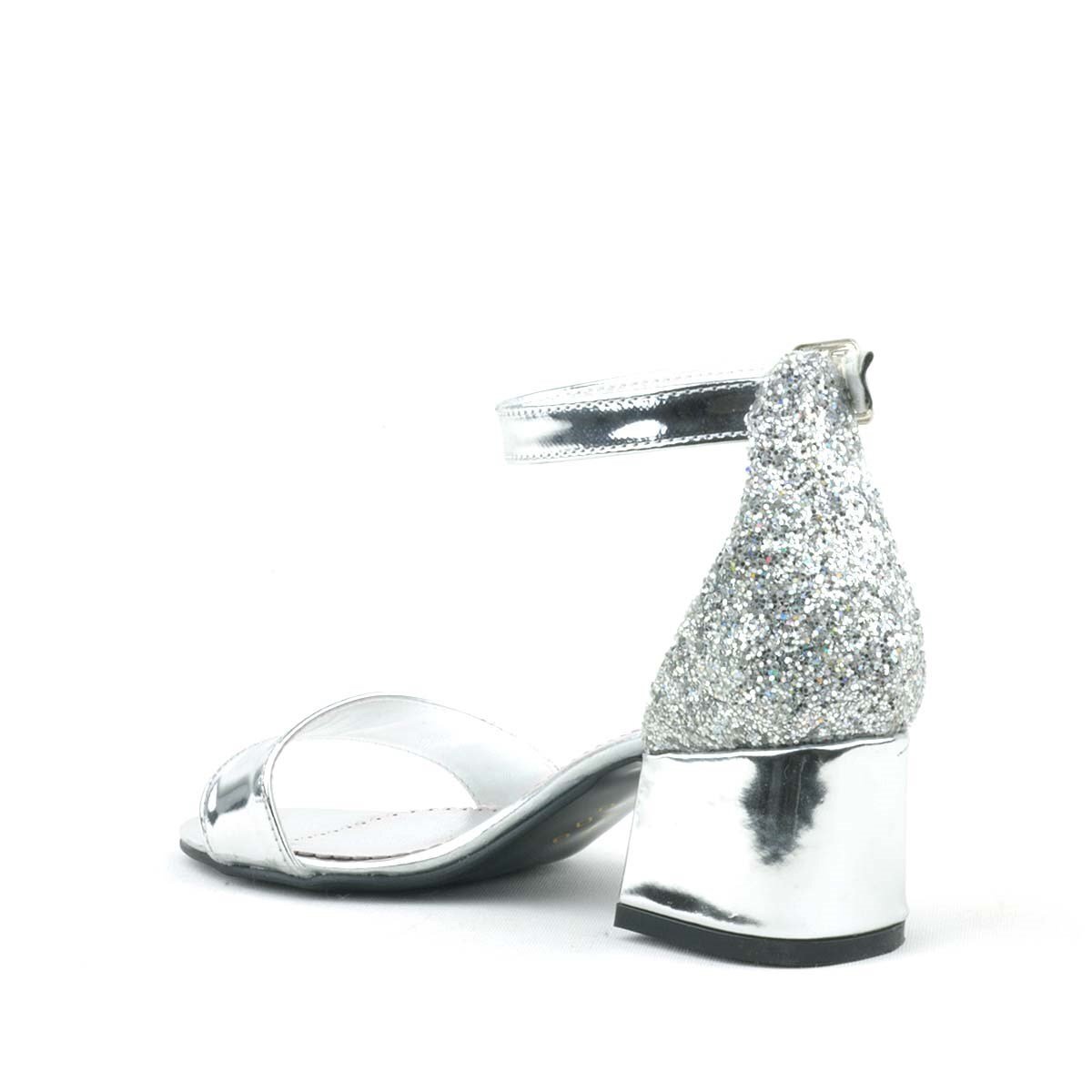 حذاء سهرة لامع فضي لامع للبنات بكعب سميك من إلسا - 4