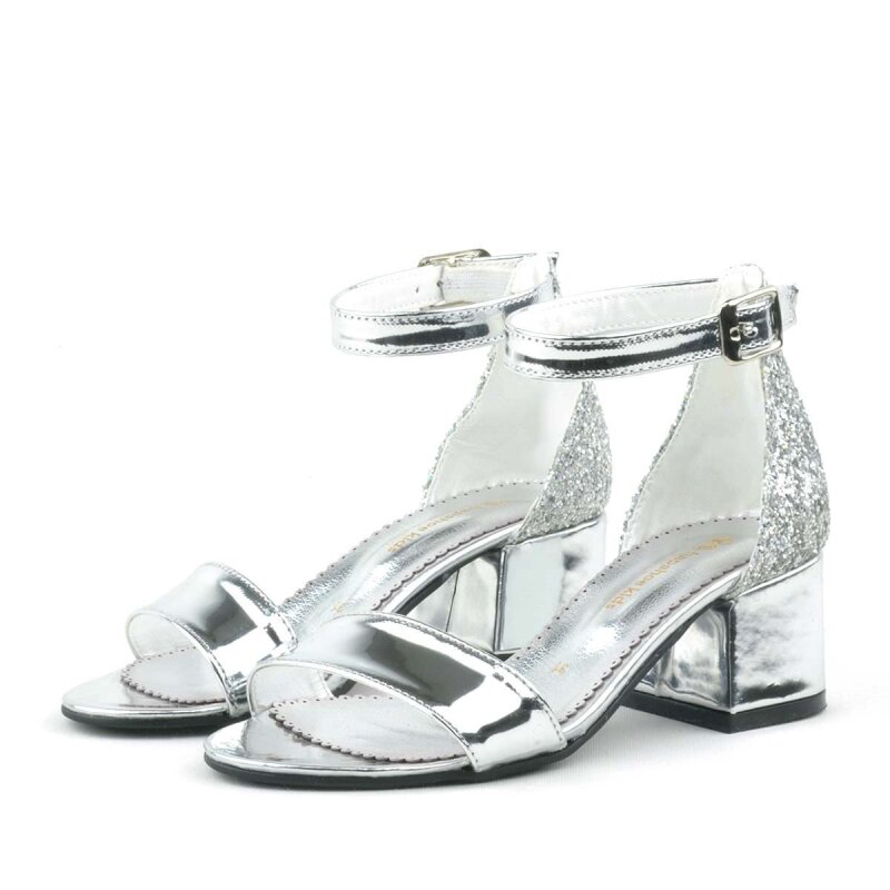 حذاء سهرة لامع فضي لامع للبنات بكعب سميك من إلسا - 5