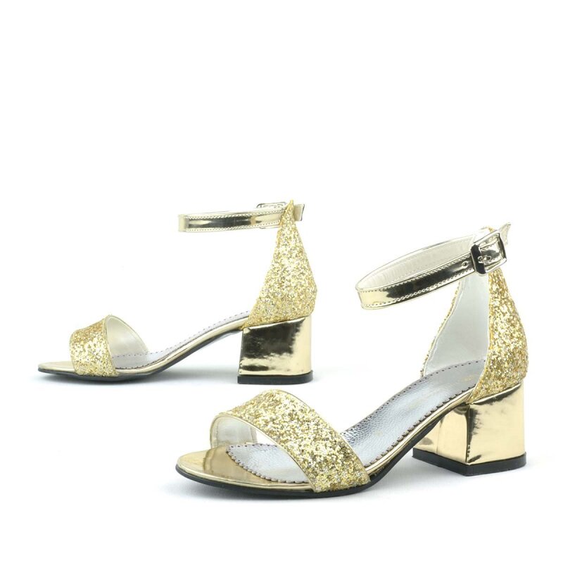 حذاء إلسا الذهبي اللامع ذو الكعب السميك للفتيات المسائيات - 6