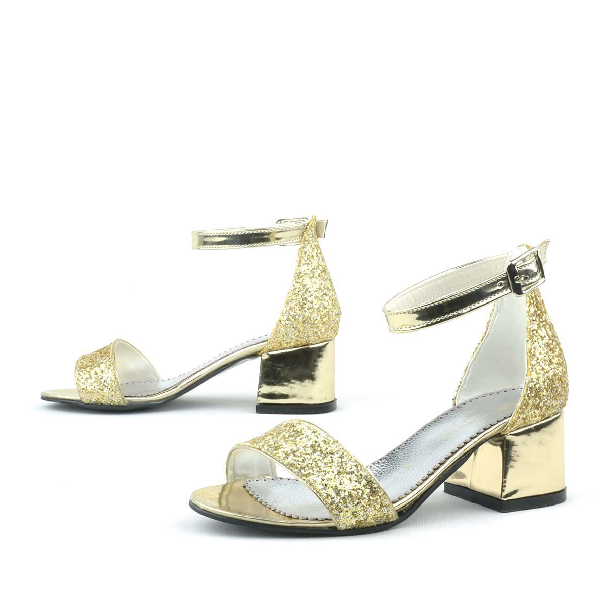 حذاء إلسا الذهبي اللامع ذو الكعب السميك للفتيات المسائيات - 6