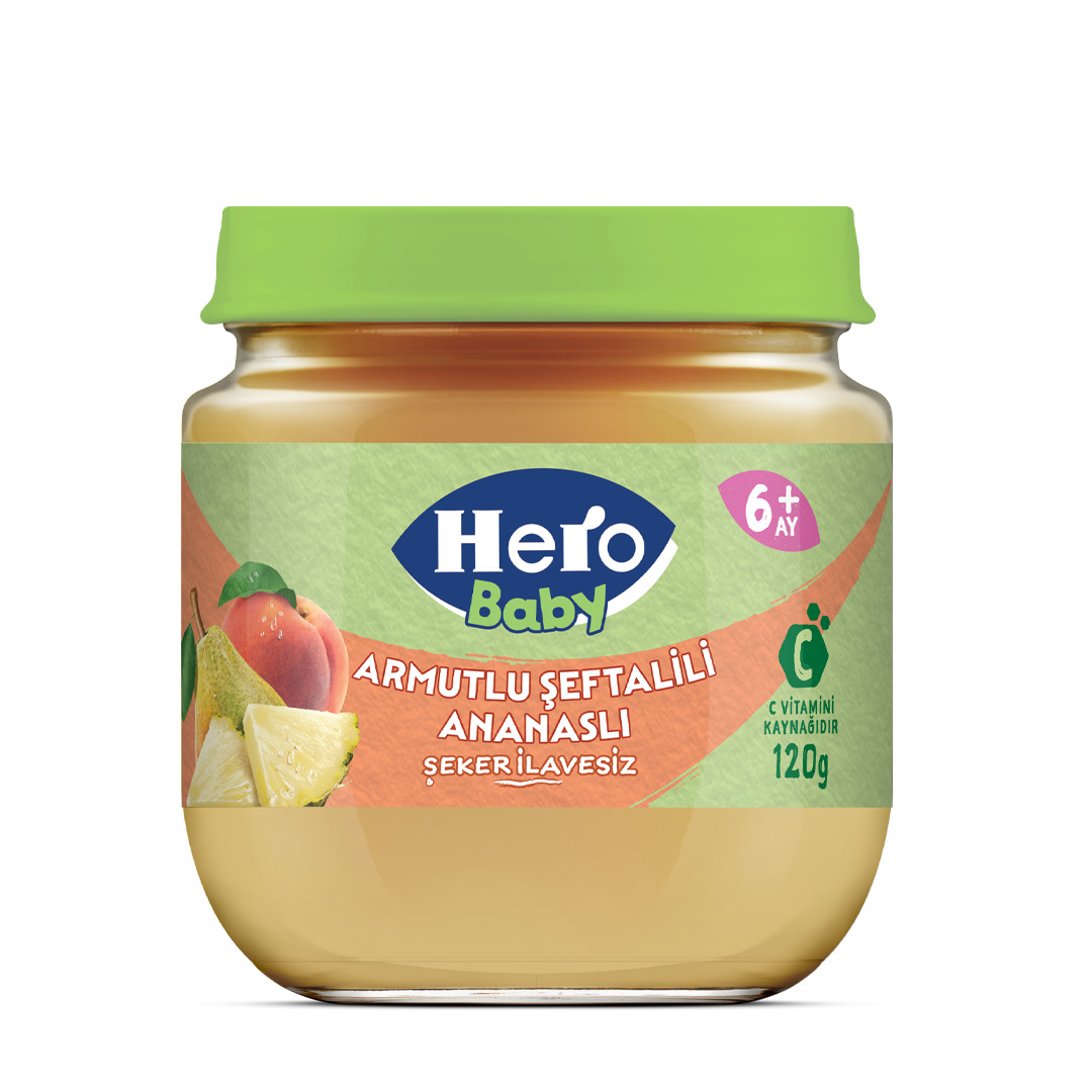 Hero Baby Armutlu Şeftalili Ananaslı Kavonoz Mama 120 Gr - 1