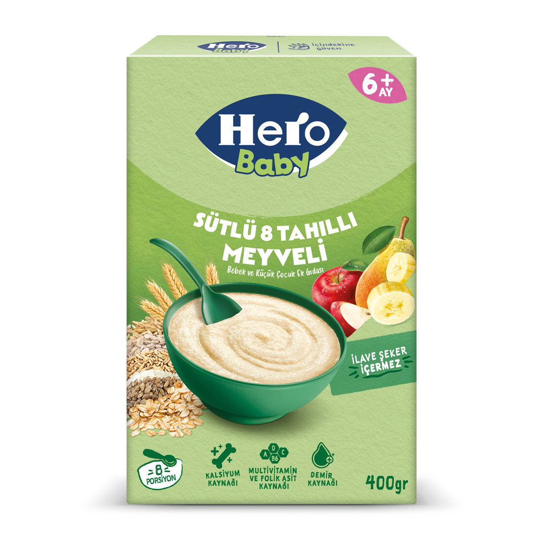 Hero Baby Sütlü 8 Tahıllı Meyveli Ekonomik Paket Kaşık Mama 400 Gr - 1