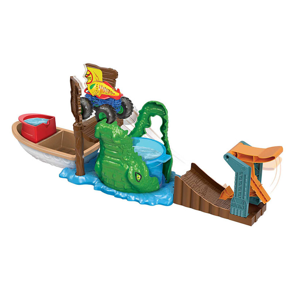 Hot Wheels Monster Trucks Renk Değiştiren Araçlar Timsahtan Kaçış Oyun Seti HGV14 - 2