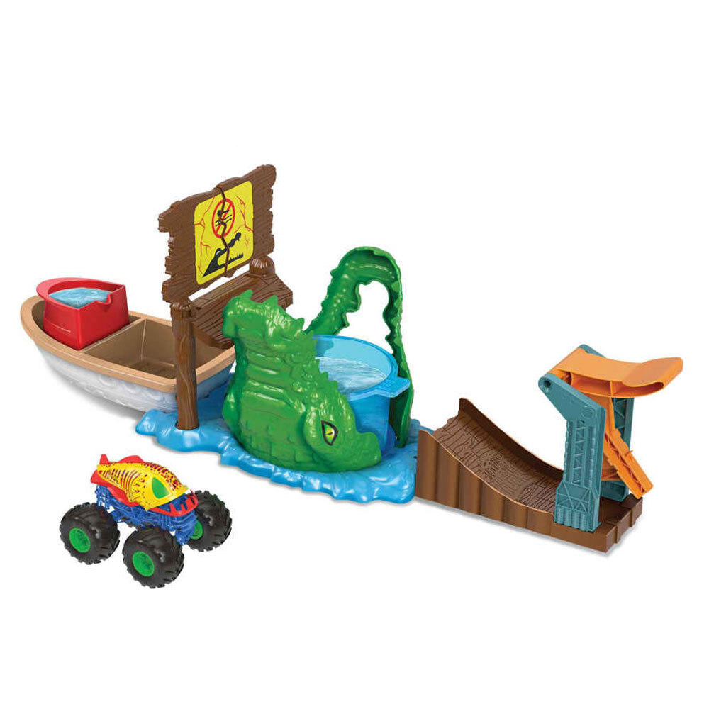 Hot Wheels Monster Trucks Renk Değiştiren Araçlar Timsahtan Kaçış Oyun Seti HGV14 - 4