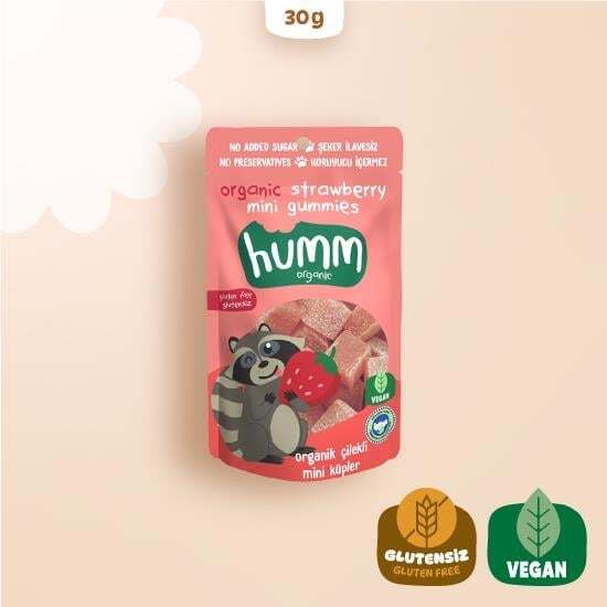 Humm Organik Çilekli Glutensiz Vegan Mini Küpler 30 Gr - Humm