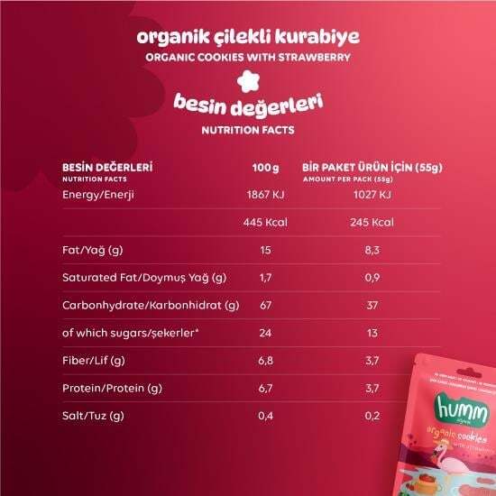 Humm Organik Vegan Çilekli Kurabiye 55 Gr - 3