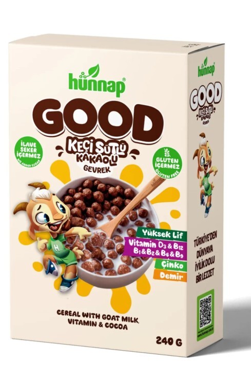 Hünnap Keçi Sütlü Kakao ve Vitamıin Tahıllı Glutensiz Gevrek 240 Gr - 1