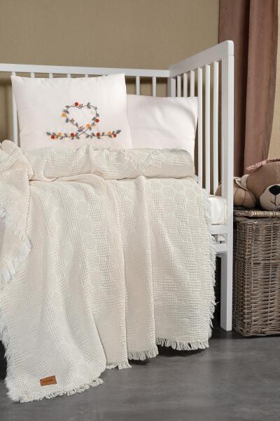 بطانية كانز بيبي من قماش الوافل المطرز Knz-021 Little Heart - 1