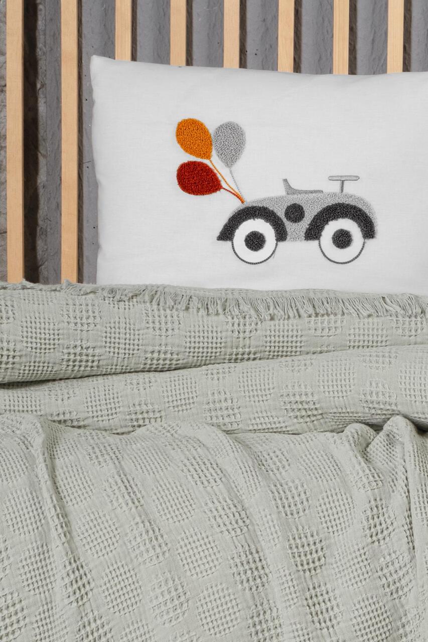 بطانية كانز بيبي مطرزة من قماش الوافل والموسلين Knz-021 بلون أخضر فقاعي - 2