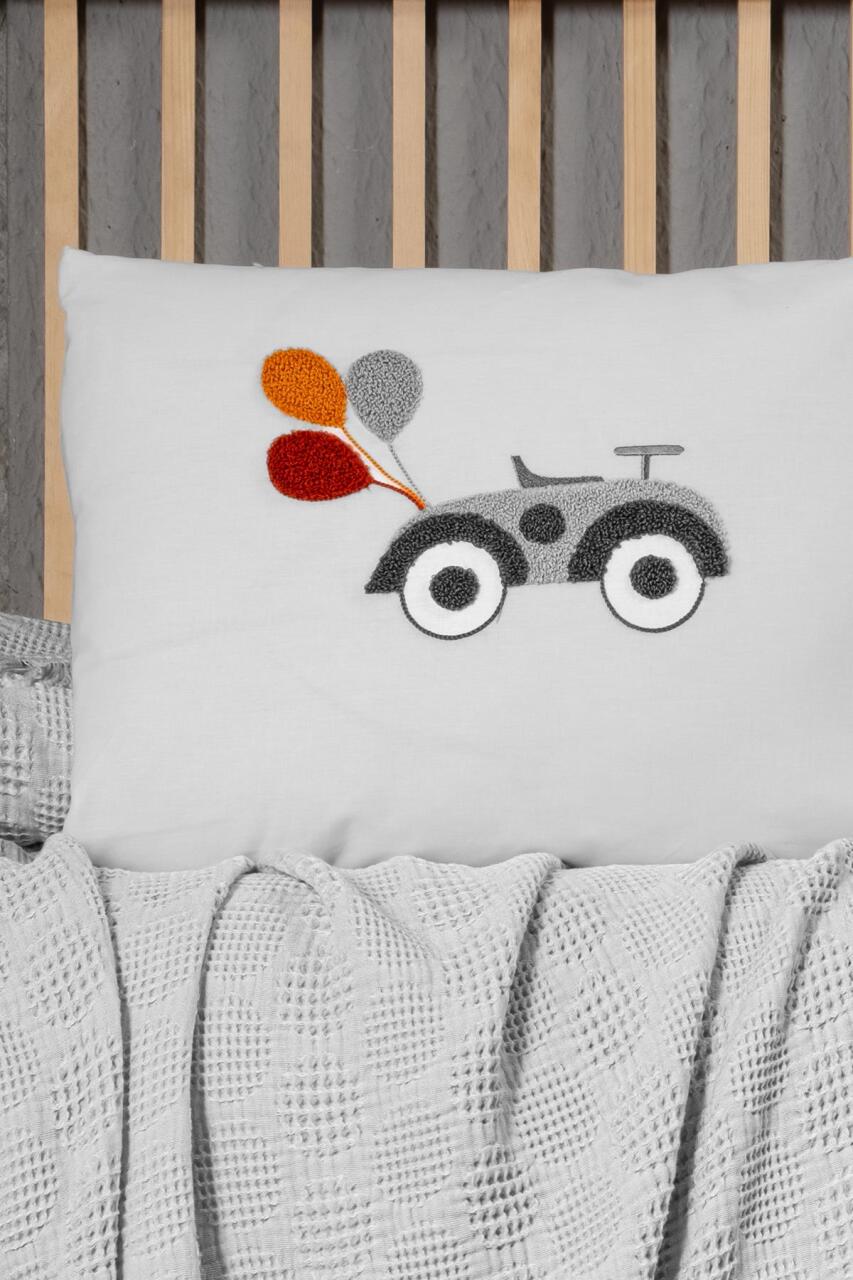 بطانية كانز بيبي مطرزة من قماش الوافل والموسلين Knz-021 بلون رمادي فقاعي - 2